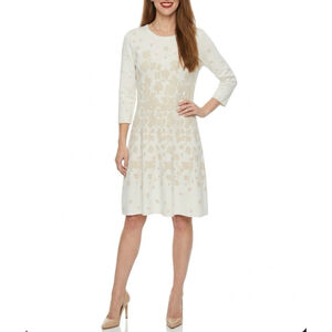 Carlisle Collection Off-White Beige Floral Knit Dress M
